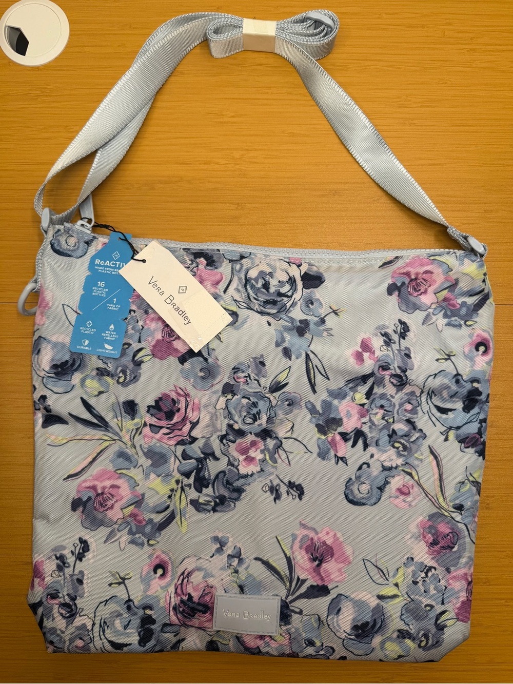 NWT Vera Bradley ReActive Floral Crossbody Bag Gray Pink Adjustable Straps